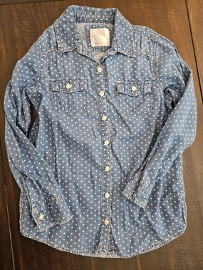 Justice Light Blue Polka Dot Denim Button-Down Shirt